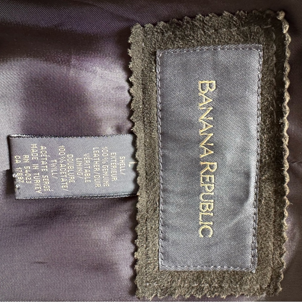 Banana Republic Olive Brown Suede Leather Single Breasted Jacket Coat - Picture 3 of 11